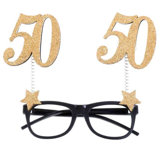 50 Års Glasögon Glitter Guld