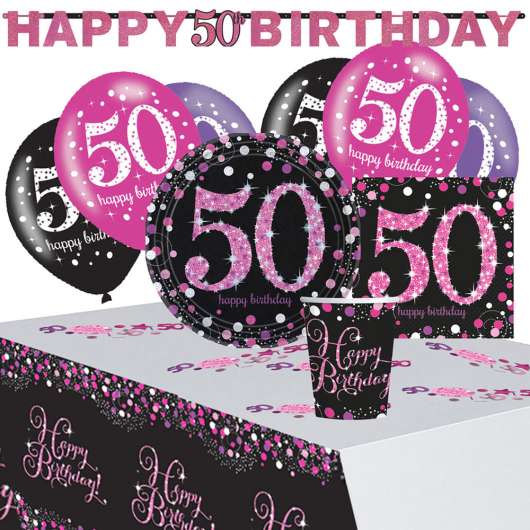 50-års Kalas Rosa Sparkling Celebration Kit 8 Pers