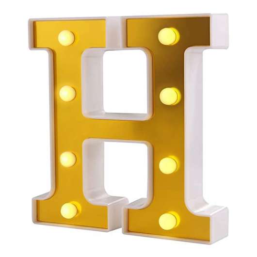 Bokstav Guld med LED-Belysning - Bokstav H
