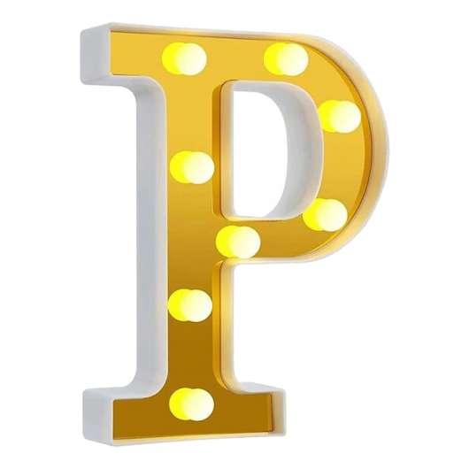 Bokstav Guld med LED-Belysning - Bokstav P