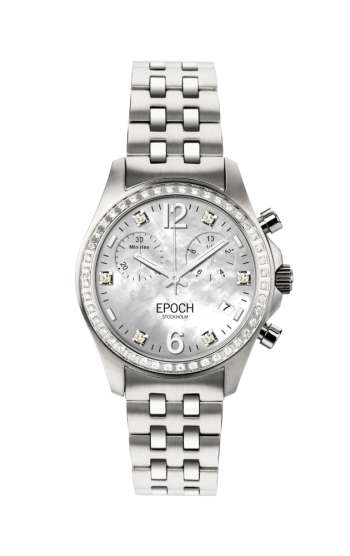 EPOCH First Lady Chronograph Full Diamond Mother of Pearl White