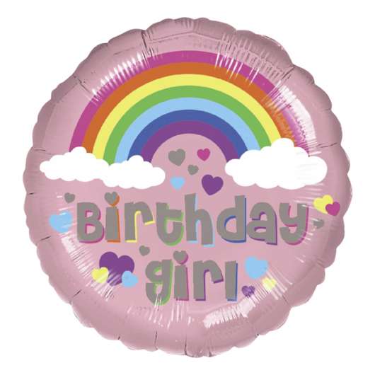 Folieballong Rund Birthday Girl Regnbåge