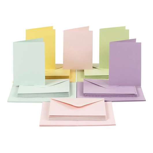 Kort och Kuvert Pastellfärger - 50-pack