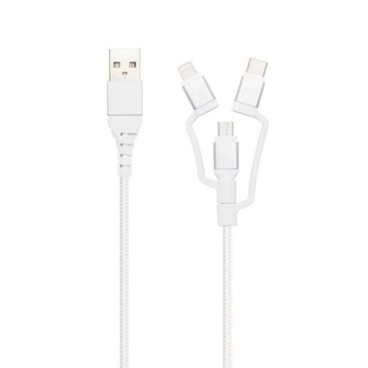 Linocell Premium Micro-USB-kabel med Lightning- och USB-C-adapter Vit