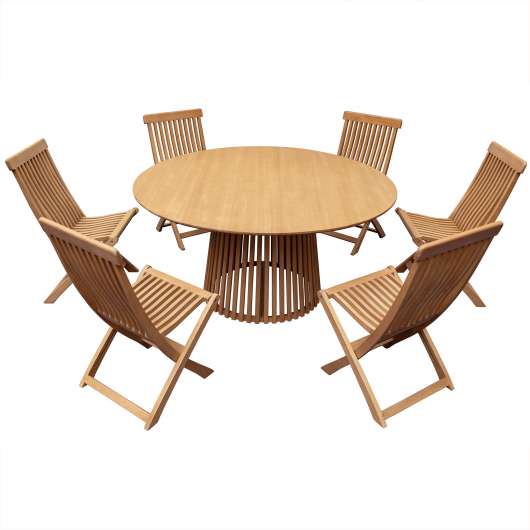 Matgrupp i eukalyptus | 6 stolar och stort runt bord | Högmarsö
