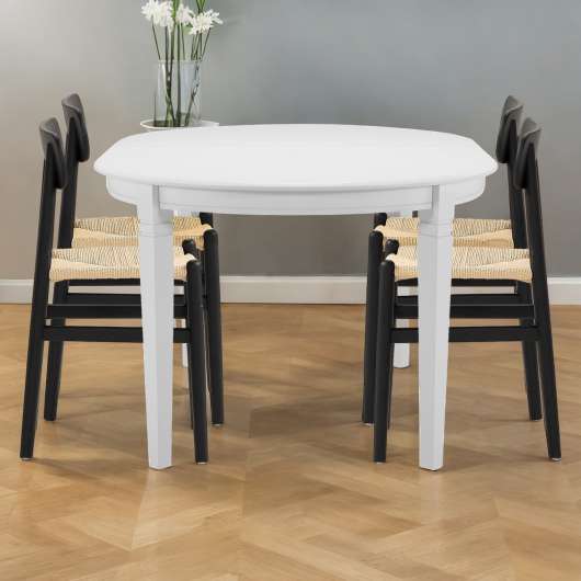 Matgrupp med 4 stolar | Grå och vit | Hedlunda