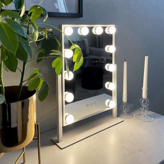 Sminkspegel 30x40cm på fot | LED-belysning | Pamela - Vit