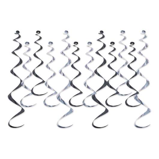 Swirls Svart/Silver Metallic Hängande Dekoration - 12-pack
