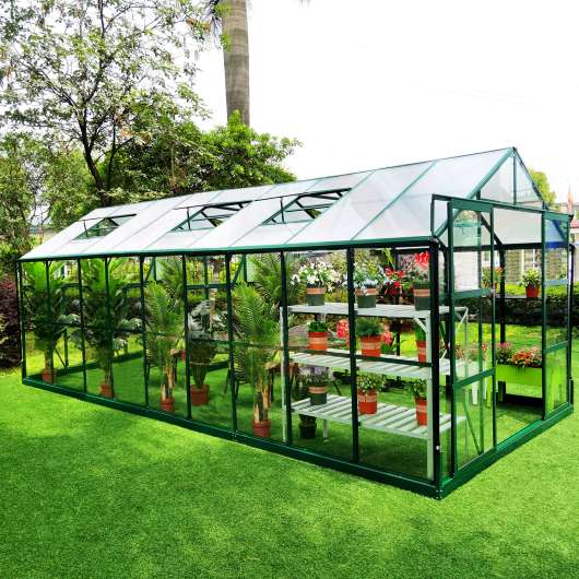 Växthus 14,4 m² | 4 mm säkerhetsglas | 5 års stormgaranti | Grön