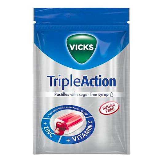 Vicks Tripple Action Sockerfria Halstabletter - 72 gram